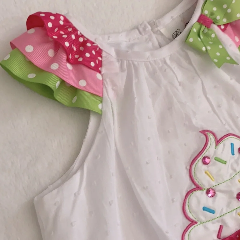 Rare Editions | Cupcake Swiss Dot Birthday Scallop Hem Dress E326267 White (5) - Picture 3 of 16